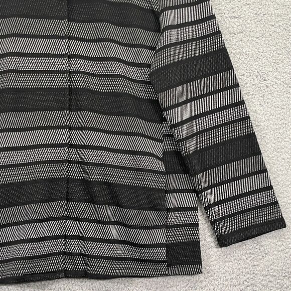 Chico's Striped Jacket Women Size L (2) Black Hidden Snap Front Buttons Academia - Picture 9 of 14